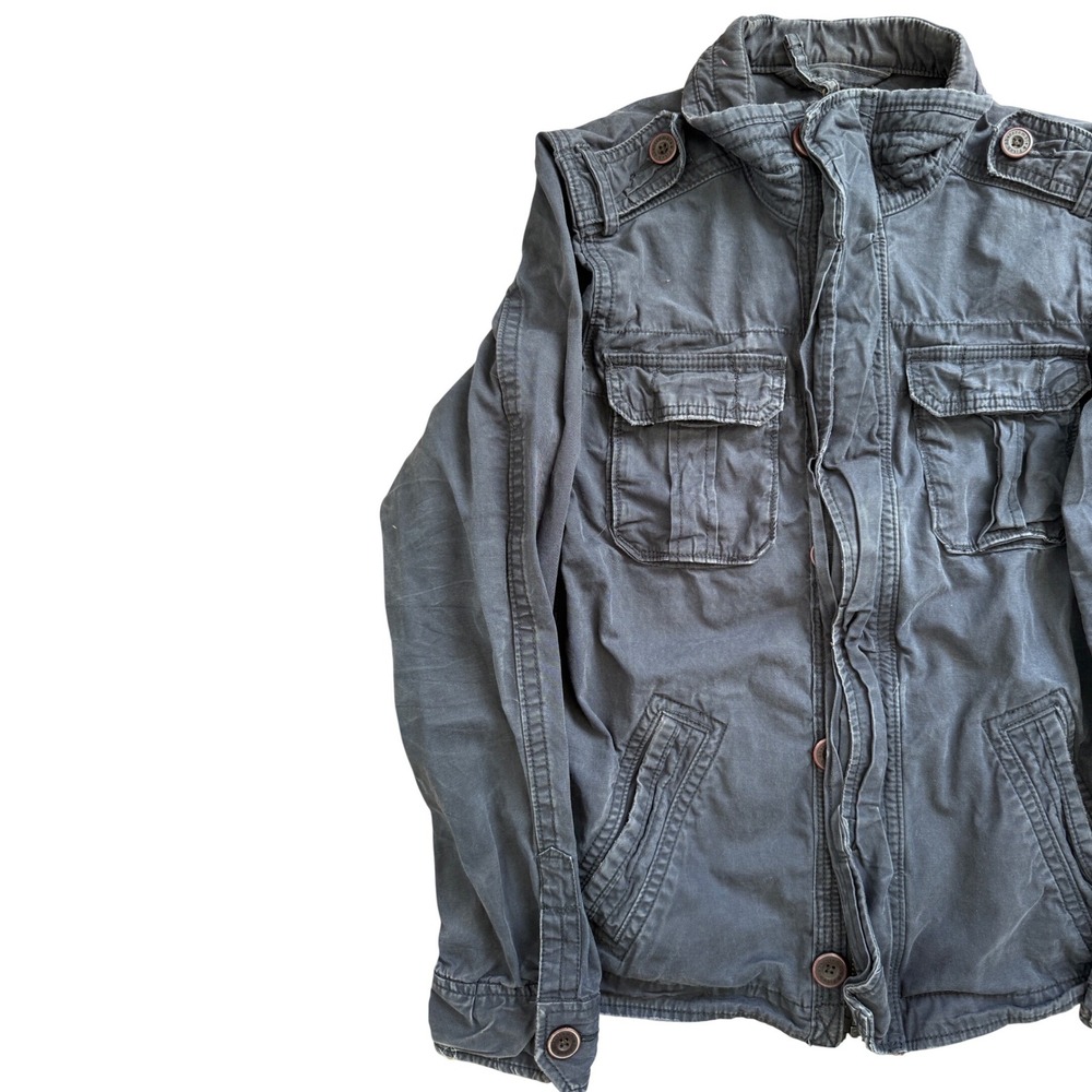 Abercrombie & Fitch Jacket Mens Medium Gray Military Field Charcoal Cotton - Picture 3 of 8